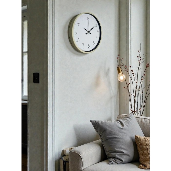 Mey İthalat® 36 Cm Krem Sade Dekoratif Duvar Saati