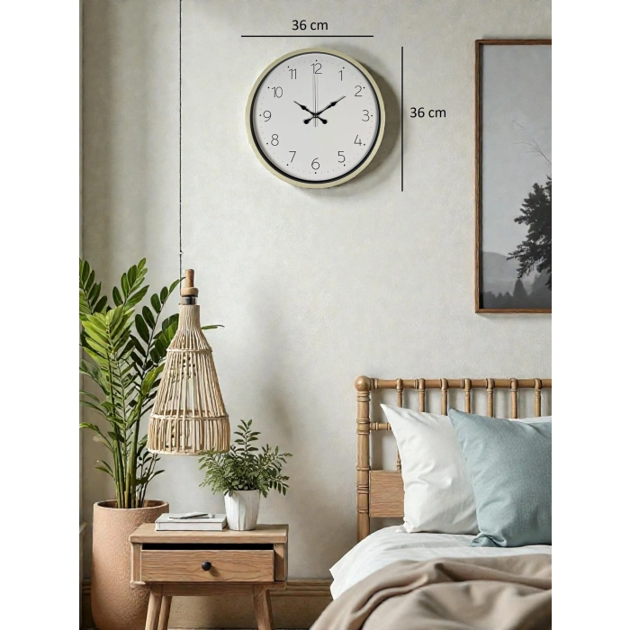Mey İthalat® 36 Cm Krem Sade Dekoratif Duvar Saati