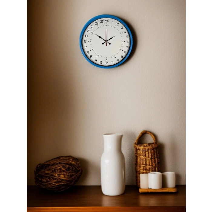 Mey İthalat® 36 Cm Mavi 24 Saat Göstergeli Özel Tasarım Duvar Saati