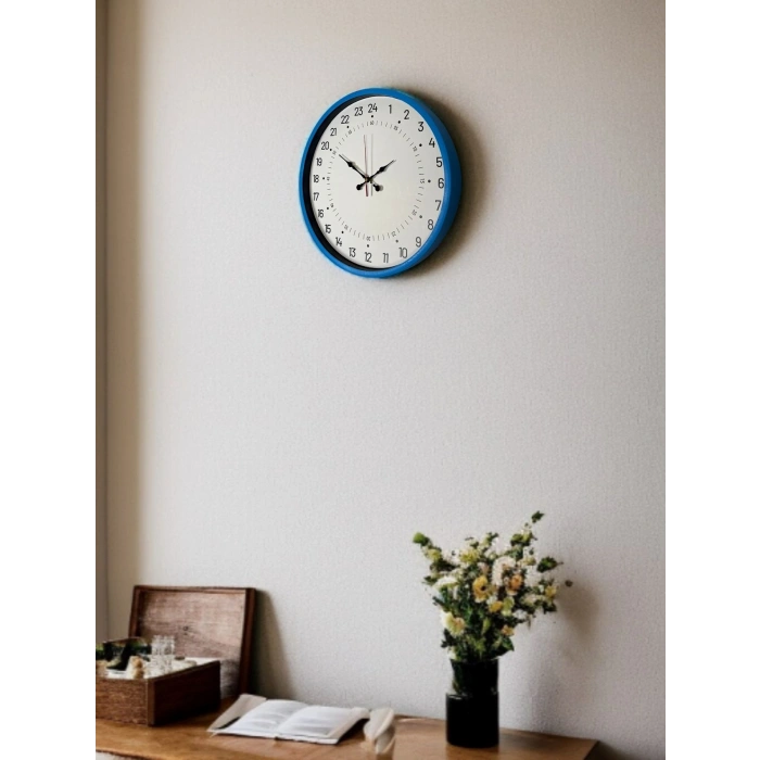 Mey İthalat® 36 Cm Mavi 24 Saat Göstergeli Özel Tasarım Duvar Saati