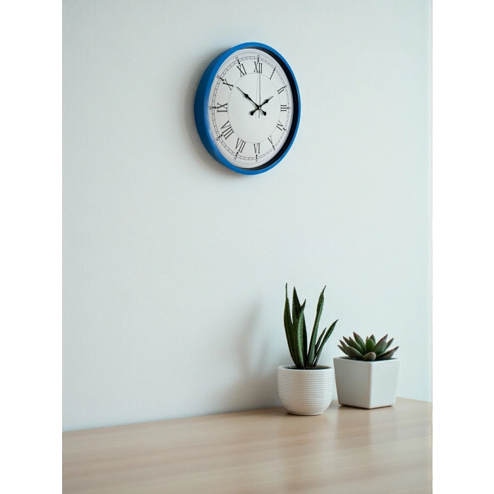 Mey İthalat® 36 Cm Mavi Roma Rakamlı Duvar Saati