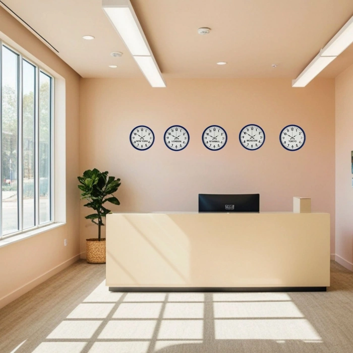 Mey İthalat® 36 cm Modern 5’li Dünya Saatleri Lacivert