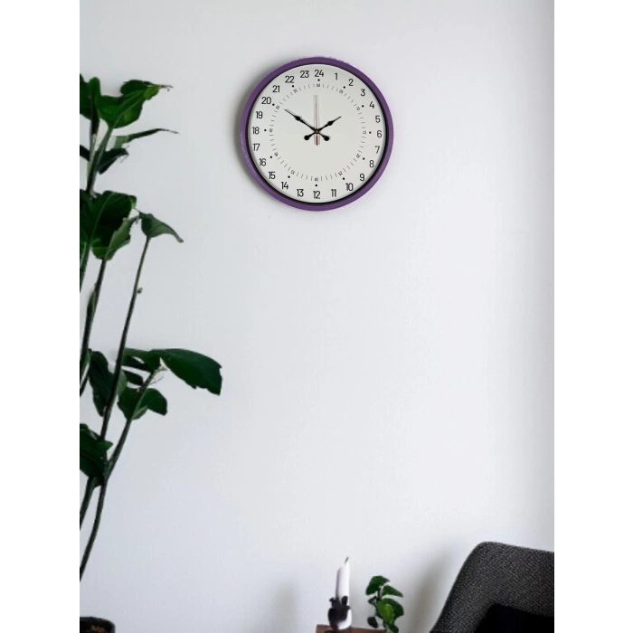Mey İthalat® 36 Cm Mor 24 Saat Göstergeli Özel Tasarım Duvar Saati