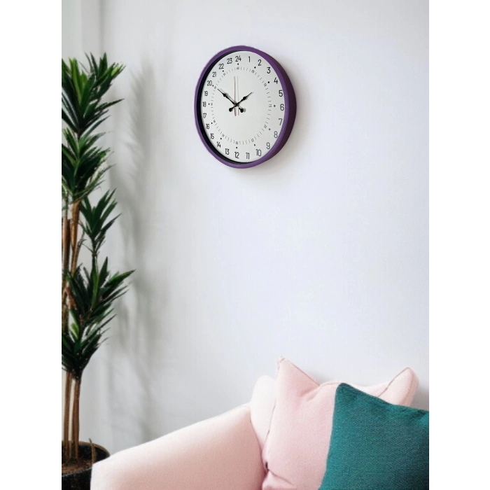 Mey İthalat® 36 Cm Mor 24 Saat Göstergeli Özel Tasarım Duvar Saati