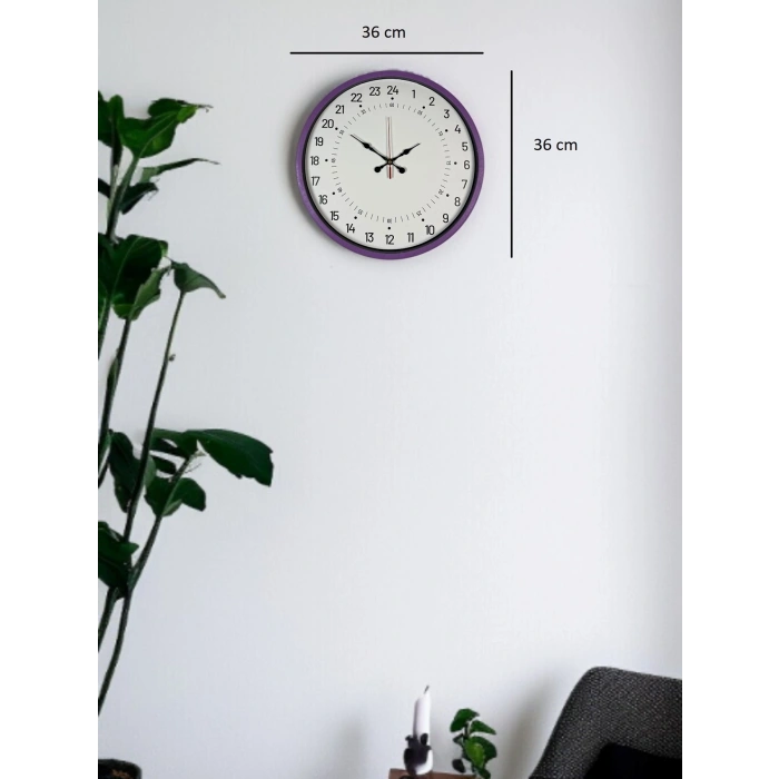 Mey İthalat® 36 Cm Mor 24 Saat Göstergeli Özel Tasarım Duvar Saati