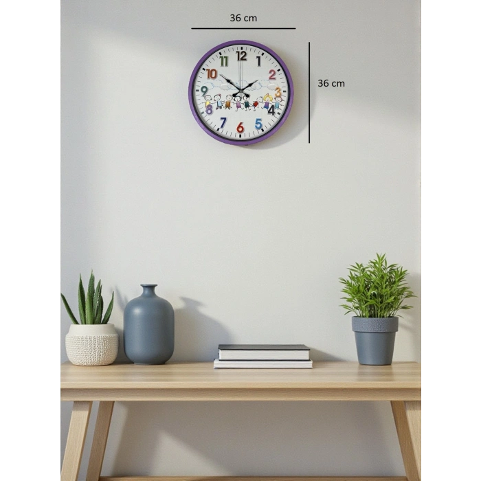 Mey İthalat® 36 Cm Mor Çocuk Odası Duvar Saati