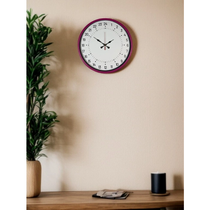 Mey İthalat® 36 Cm Pembe 24 Saat Göstergeli Özel Tasarım Duvar Saati