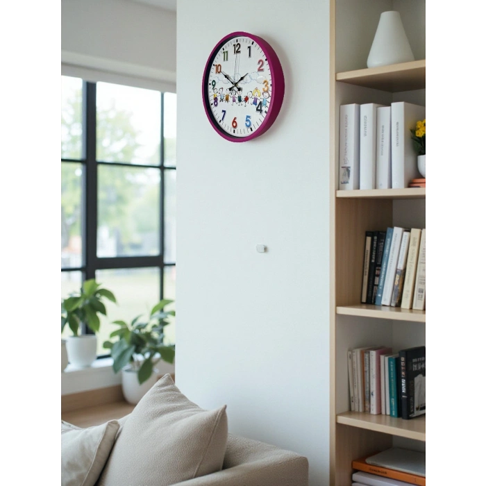 Mey İthalat® 36 Cm Pembe Çocuk Odası Duvar Saati