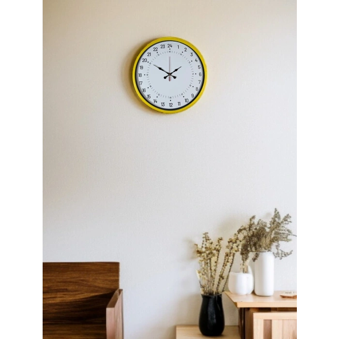 Mey İthalat® 36 Cm Sarı 24 Saat Göstergeli Özel Tasarım Duvar Saati