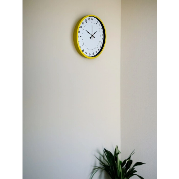 Mey İthalat® 36 Cm Sarı 24 Saat Göstergeli Özel Tasarım Duvar Saati
