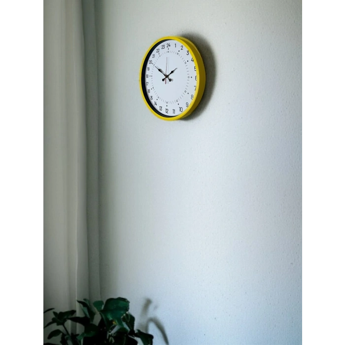 Mey İthalat® 36 Cm Sarı 24 Saat Göstergeli Özel Tasarım Duvar Saati