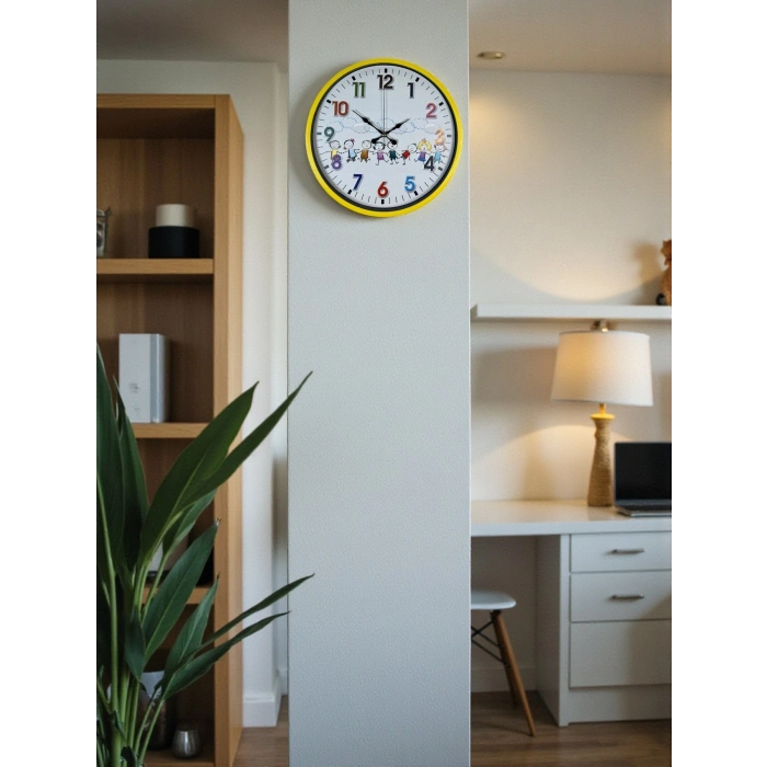 Mey İthalat® 36 Cm Sarı Çocuk Odası Duvar Saati