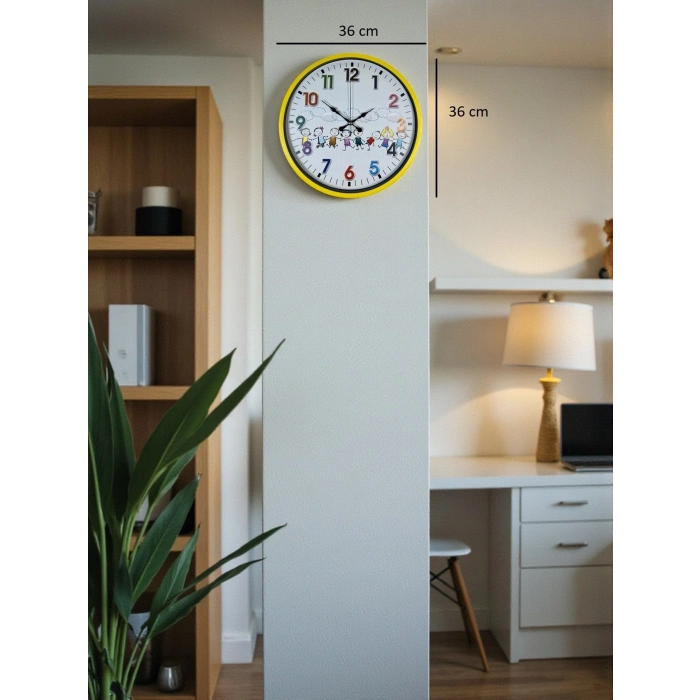 Mey İthalat® 36 Cm Sarı Çocuk Odası Duvar Saati