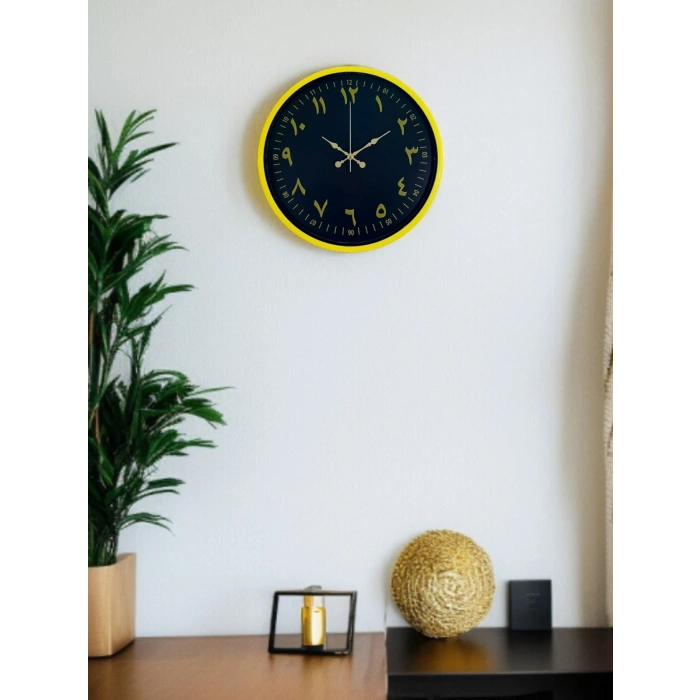 Mey İthalat® 36 Cm Sarı Dekoratif Arapça Rakamlı Duvar Saati