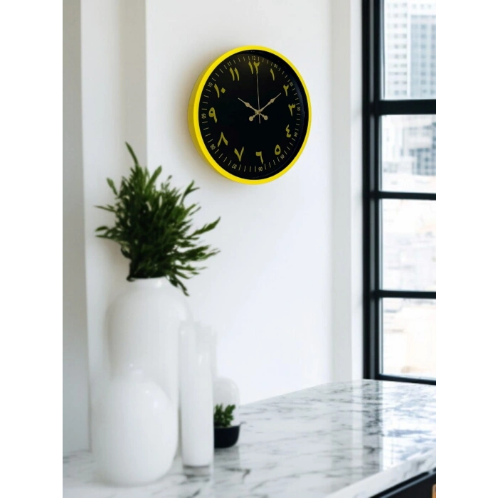 Mey İthalat® 36 Cm Sarı Dekoratif Arapça Rakamlı Duvar Saati