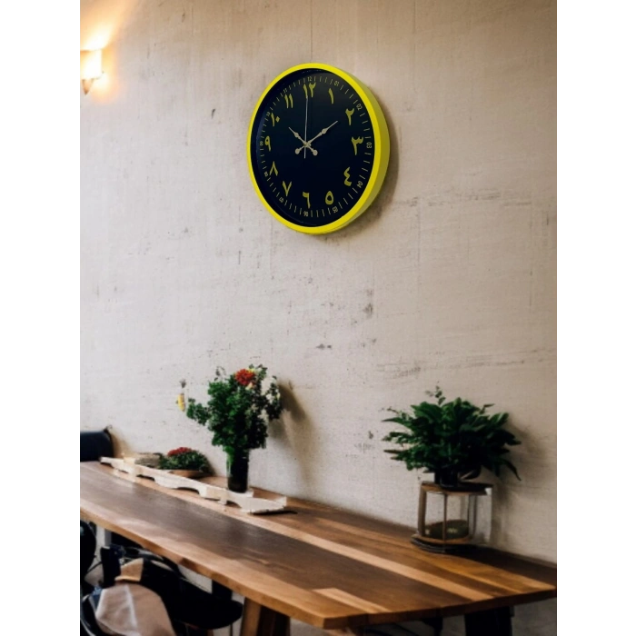 Mey İthalat® 36 Cm Sarı Dekoratif Arapça Rakamlı Duvar Saati