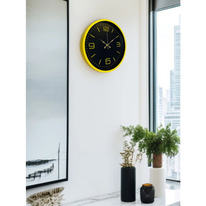 Mey İthalat® 36 Cm Sarı Dekoratif Duvar Saati