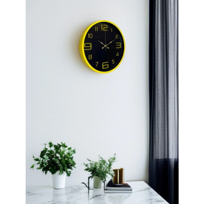 Mey İthalat® 36 Cm Sarı Gold Rakamlı Duvar Saati