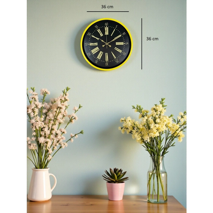 Mey İthalat® 36 Cm Sarı Modern Duvar Saati