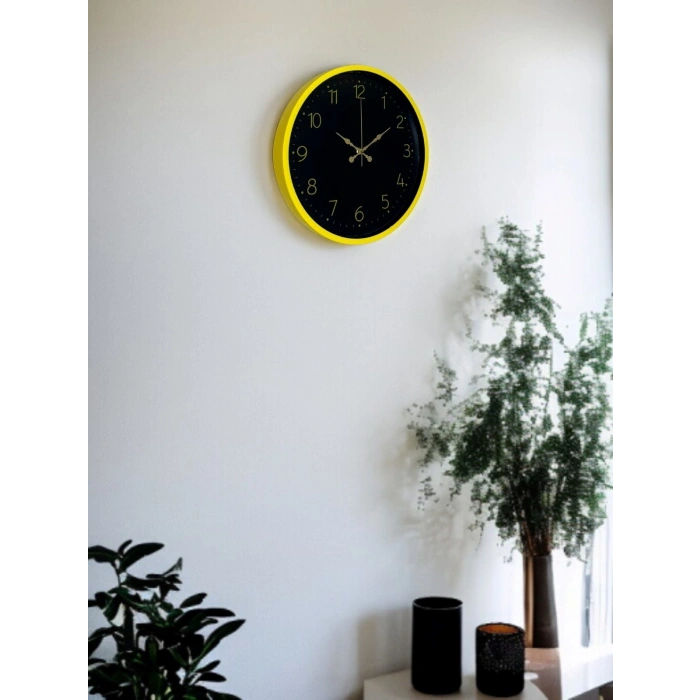 Mey İthalat® 36 Cm Sarı Şık Duvar Saati
