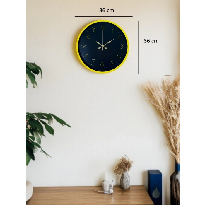 Mey İthalat® 36 Cm Sarı Şık Duvar Saati