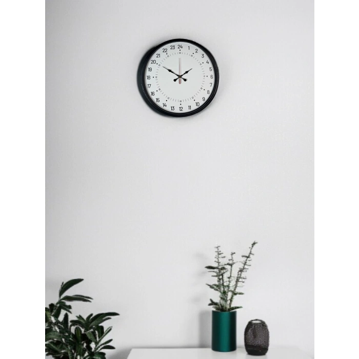 Mey İthalat® 36 Cm Siyah 24 Saat Göstergeli Duvar Saati