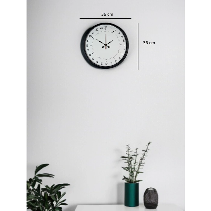 Mey İthalat® 36 Cm Siyah 24 Saat Göstergeli Duvar Saati