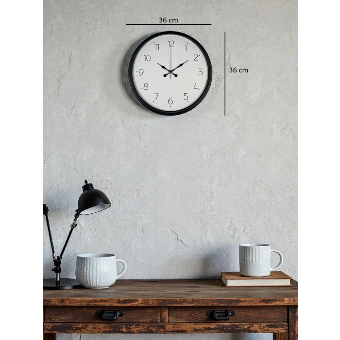 Mey İthalat® 36 Cm Siyah Dekoratif Duvar Saati