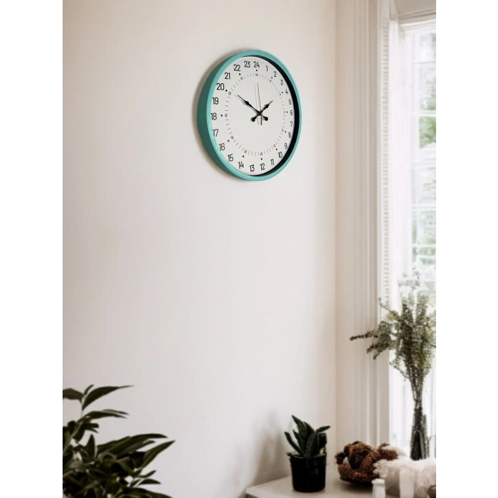 Mey İthalat® 36 Cm Turkuaz 24 Saat Göstergeli Özel Tasarım Duvar Saati