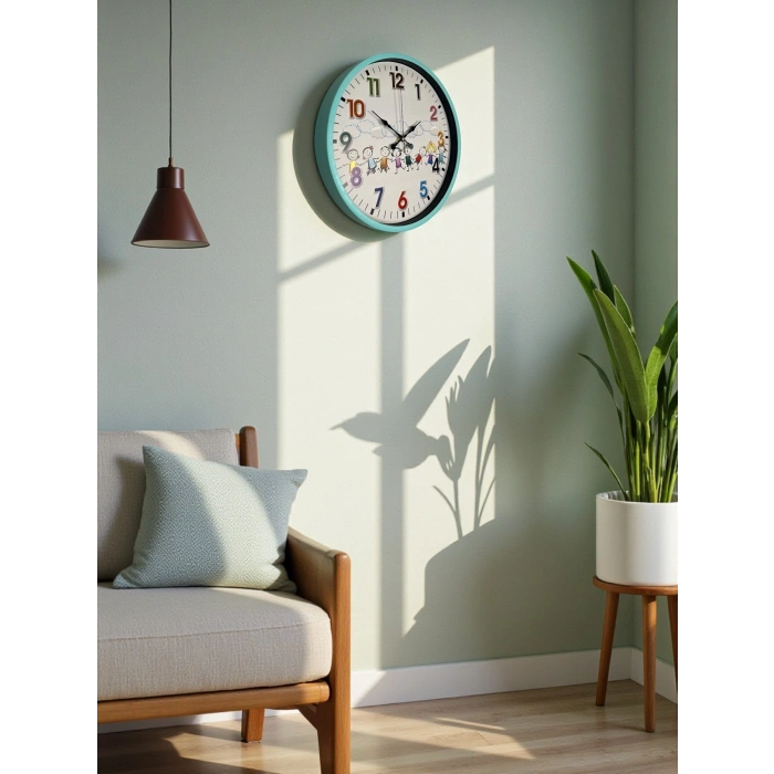 Mey İthalat® 36 Cm Turkuaz Çocuk Odası Duvar Saati