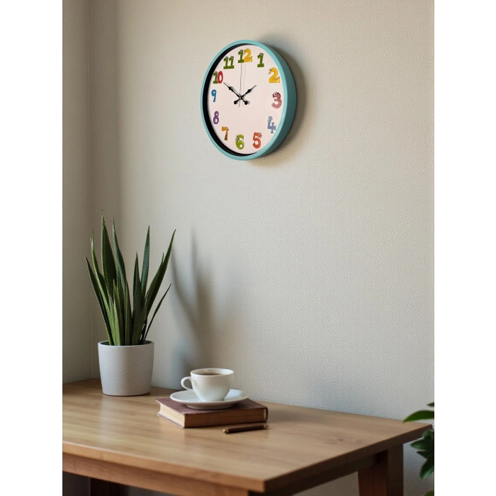 Mey İthalat® 36 Cm Turkuaz Çocuk Odası Duvar Saati