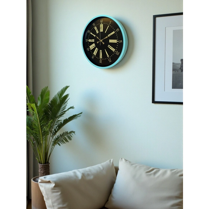 Mey İthalat® 36 Cm Turkuaz Dekoratif Duvar Saati