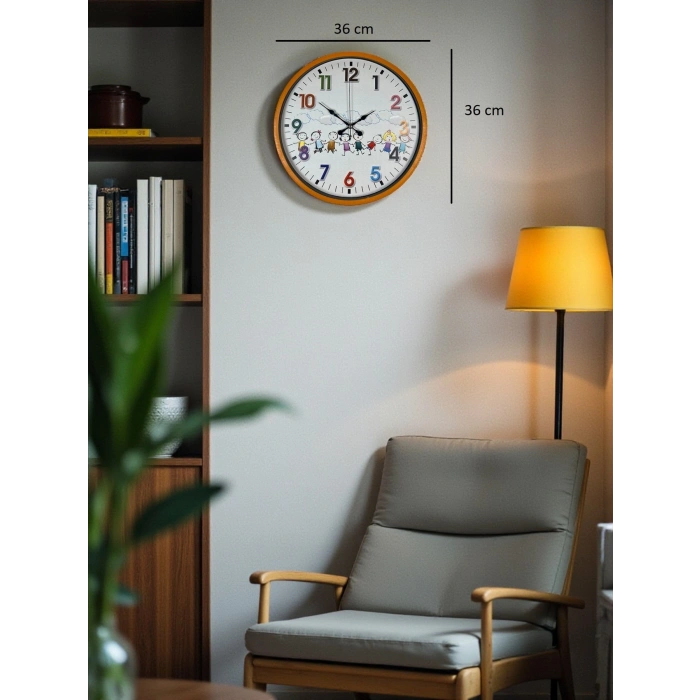 Mey İthalat® 36 Cm Turuncu Çocuk Odası Duvar Saati