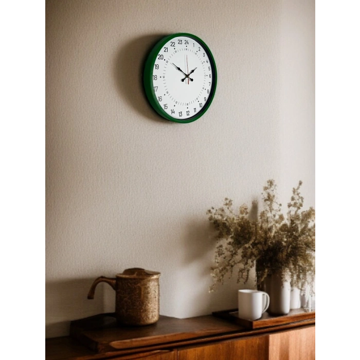 Mey İthalat® 36 Cm Yeşil 24 Saat Göstergeli Özel Tasarım Duvar Saati