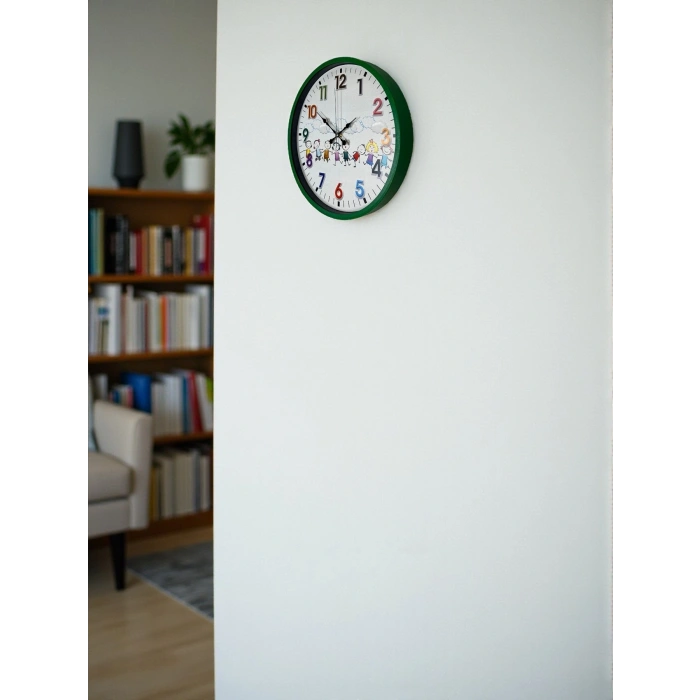 Mey İthalat® 36 Cm Yeşil Çocuk Odası Duvar Saati