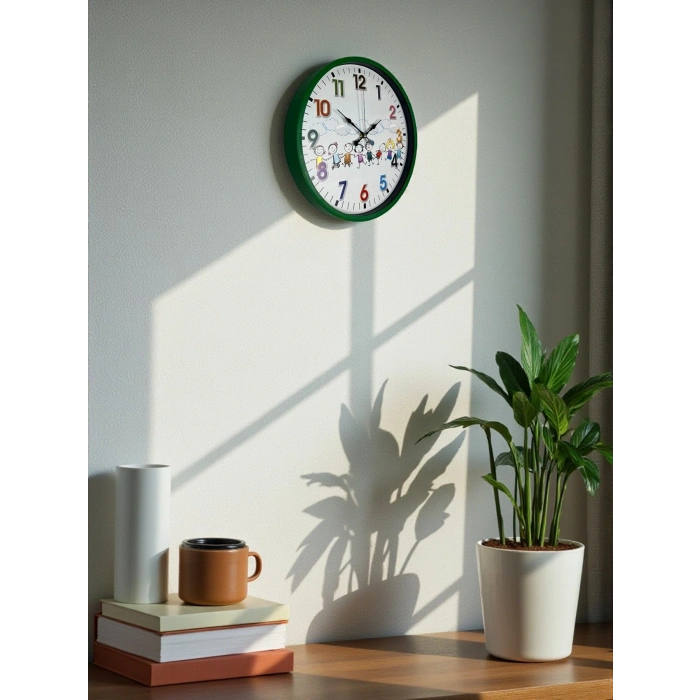 Mey İthalat® 36 Cm Yeşil Çocuk Odası Duvar Saati
