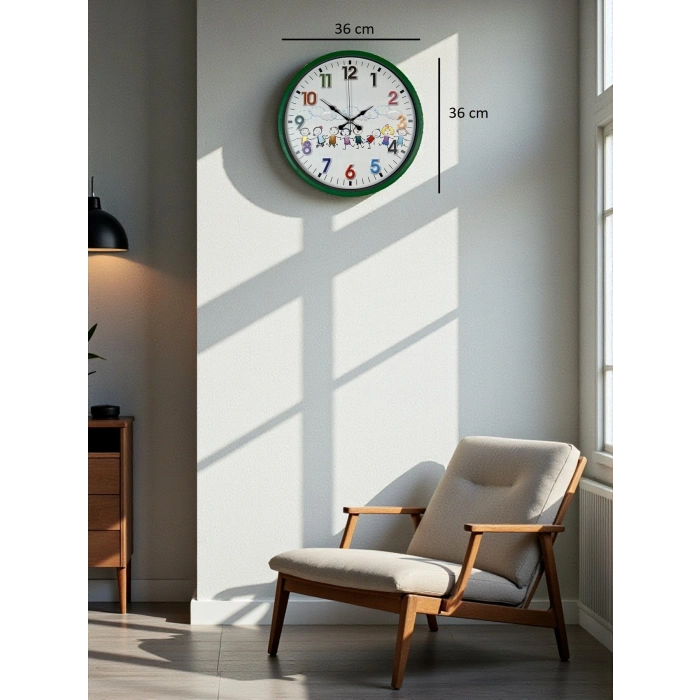 Mey İthalat® 36 Cm Yeşil Çocuk Odası Duvar Saati