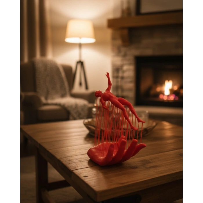 Mey İthalat® 3D El Formlu İnsan Figürü Kırmızı Modern Soyut Dekoratif Biblo 12x18 cm