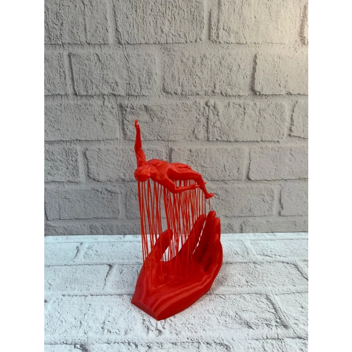 Mey İthalat® 3D El Üzerinde İnsan Figürü Kırmızı Sanatsal Masa Üstü Dekor 12x18 cm