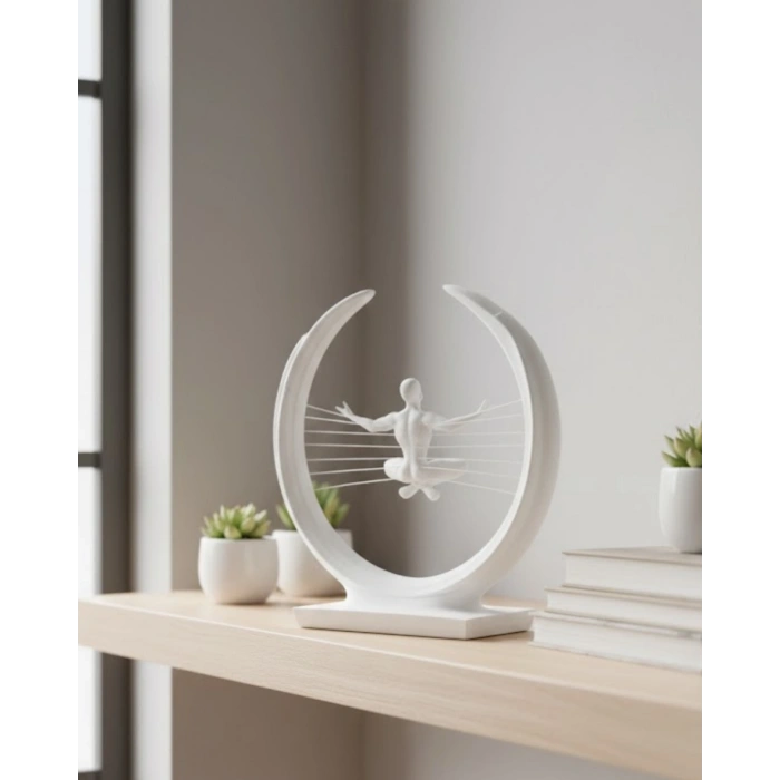 Mey İthalat® 3D Zen Heykeli Beyaz Ay İçinde Meditasyon Figürü Dekoratif Obje