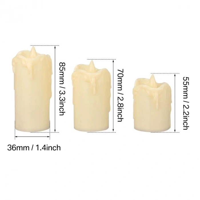 Mey İthalat®  3’lü Pilli Dekoratif LED Mum Işıkları – Gerçek Alev Efektli