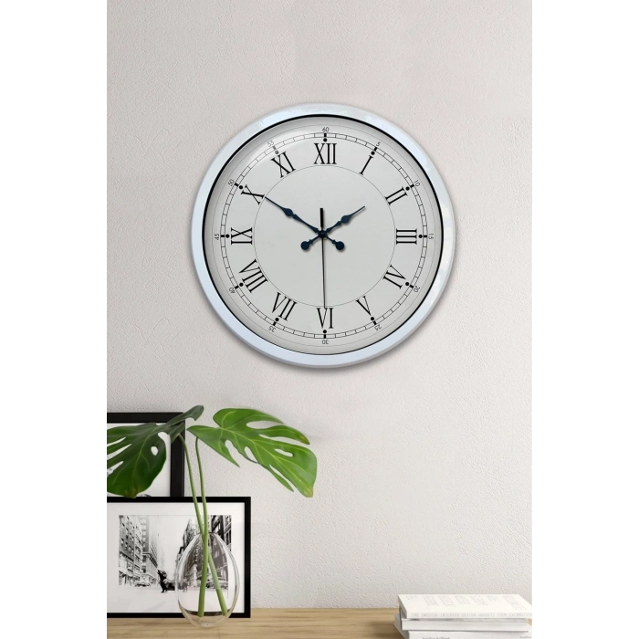 Mey İthalat® 40 cm Beyaz Metal Retro Duvar Saati