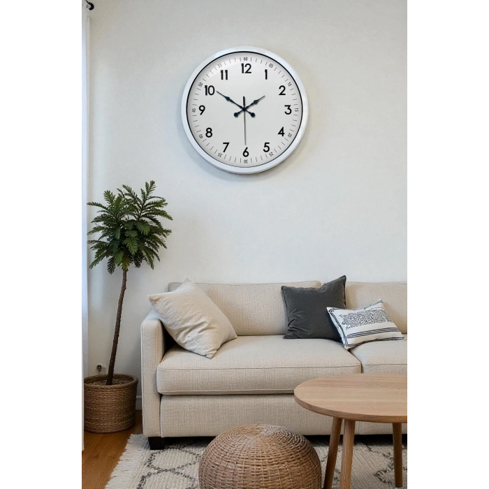 Mey İthalat® 40 cm Beyaz Metal Standart Duvar Saati