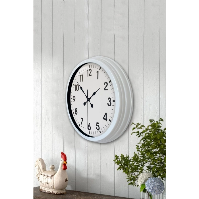 Mey İthalat® 40 cm Beyaz Metal Standart Duvar Saati
