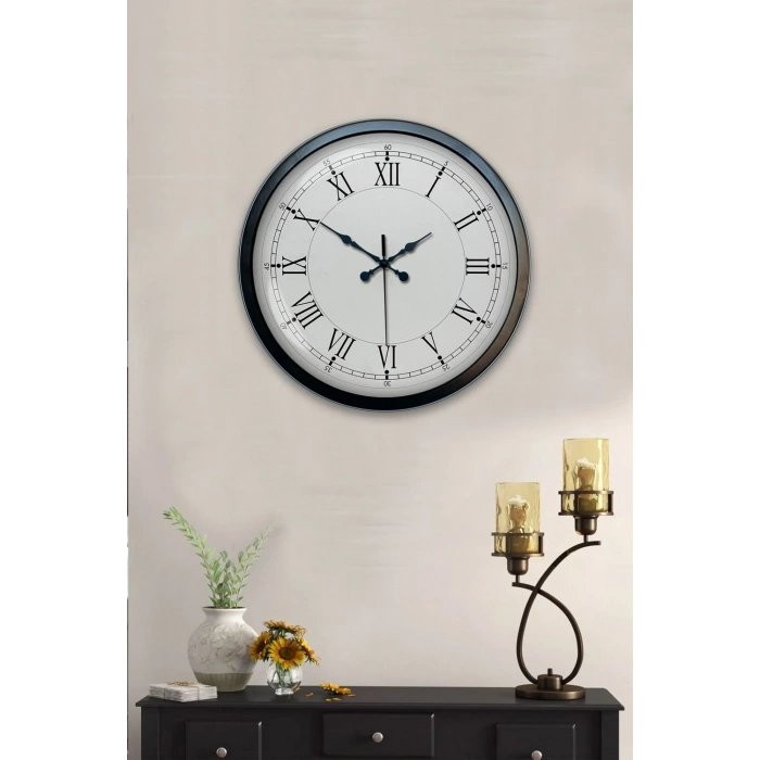 Mey İthalat® 40 cm Siyah Metal Retro Duvar Saati