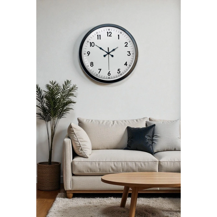 Mey İthalat® 40 cm Siyah Metal Standart Duvar Saati
