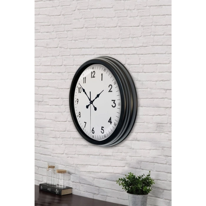 Mey İthalat® 40 cm Siyah Metal Standart Duvar Saati