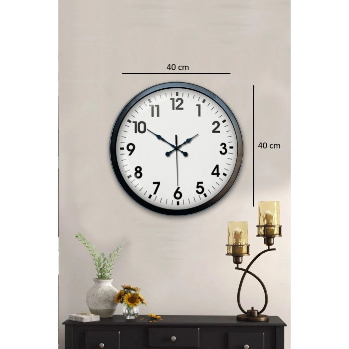 Mey İthalat® 40 cm Siyah Metal Standart Duvar Saati