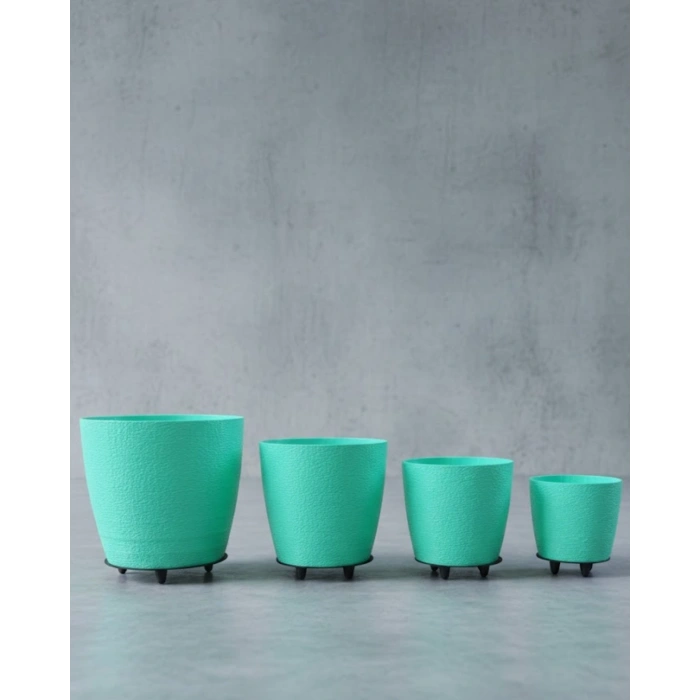 Mey İthalat® 4’lü 3D Yeşil Dekoratif Saksı Takımı Ayaklı Modern Vazo Seti