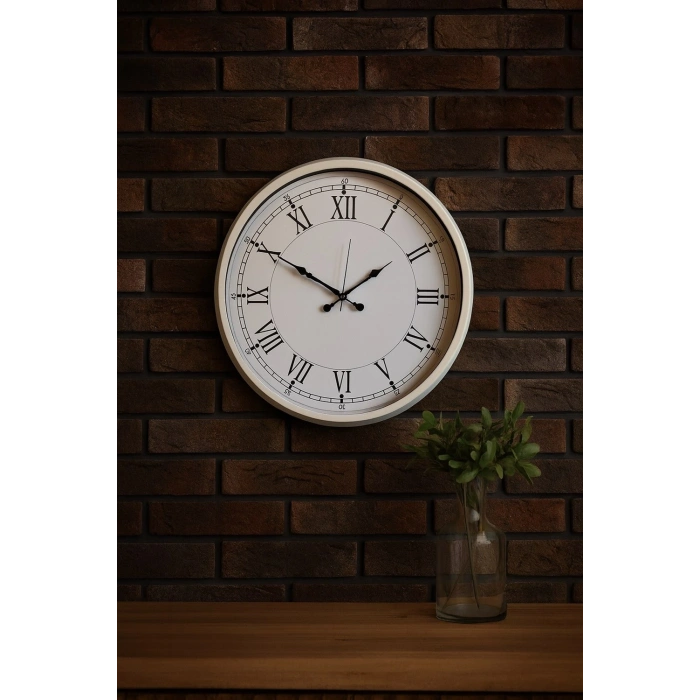 Mey İthalat® 52 cm Beyaz Metal Roma Rakamlı Duvar Saati